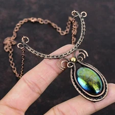 Mystic Fire Labradorite Copper Valentine Gift Wire Wrapped Adjustable 18.0"