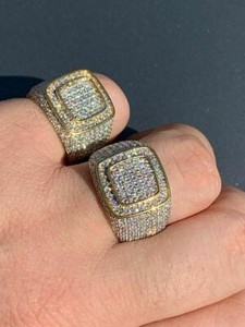 Authentic 2ct Natural Diamond VS/G Men's Cluster Ring Pinky 14K Gold Plated 7-12 Real ICY