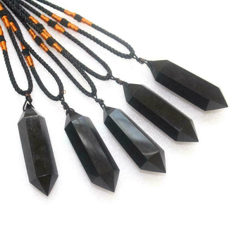 1* Natural Obsidian Point Pendant Healing Reiki Stone Necklace Pendant Crystal