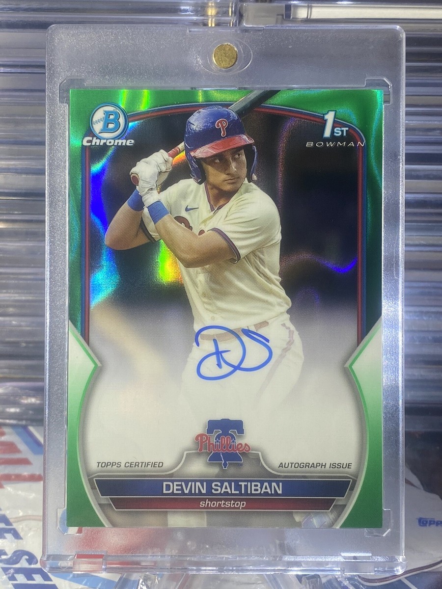 2023 Bowman Draft Baseball Devin Saltiban 1st Green Lava Refractor 