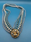 Vintage Ocean Blue 5 Strand Costume Jewelry Necklace W/ Gold Sunburst Clasp