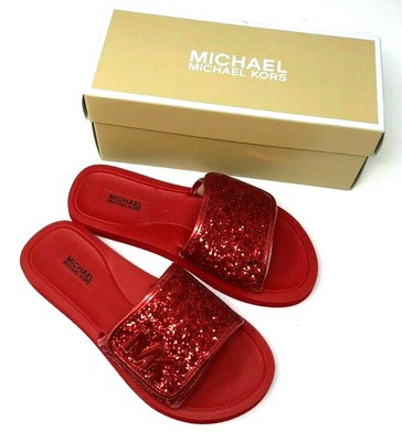red michael kors slides