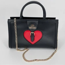 Love Moschino Heart Satchel Gold Chain Top Handle Convertible Shoulder Bag Purse