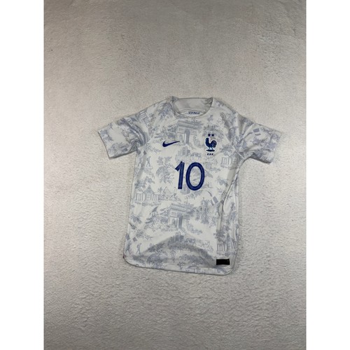 Nike France 2022 Away Jersey Mbappe 10 Dri-FIT ADV White Blue Youth Large