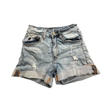 KanCan Denim Shorts Womens 0/23 Light Wash Distressed High Rise Cuffed KC6036L