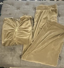 Women  s Gold Velour 2-Piece Sweatsuit Set Full Zip Hoodie  Pants Size Large