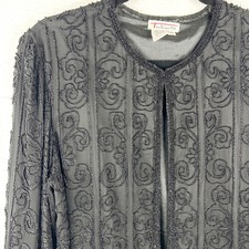 Vintage Talbots 100 Silk Black Beaded Sweater   Clasp Front, Size M