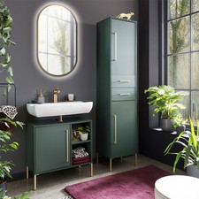 Badmöbel Waschplatz Set inkl. Beleuchtung und Hochschrank in waldgrün Gäste-WC
