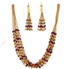 Modern Tanishq 22k Gold 31.31 Gram Necklace Earring Set Natural Colored Garnet