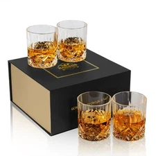 KANARS Whiskey Glasses Set of 4 Old Fashioned Cocktail Scotch Tumbler  10 OZ