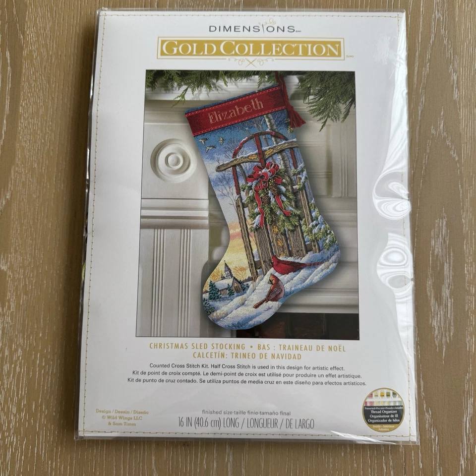 Dimensions Gold Collection Christmas Sled Stocking Counted Cross Stitch-16" Long - Image 2 of 4