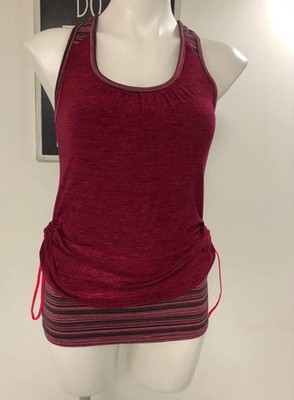 Athleta racerback tank top  heathered maroon body with striped Accents Sz S