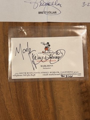 Mark Henn Signed Autograph Disney Animator Business Card Mickey Sketch COA