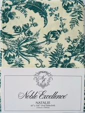 New NOBLE EXCELLENCE NATALIE OVAL GRN YELLOW LINEN COTTON TABLECLOTH 60"x 104"