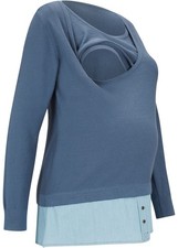 Umstands-Pullover Stillpullover 2in1 Optik Gr. 44/46 Indigo Langarm-Pulli Neu