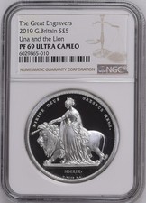 Una And The Lion 2019 UK 2oz Silver Proof Coin Graded PF 69 UC By NGC Only Coins
