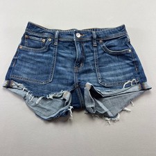 American Eagle Outfitters Easy Shortie Shorts Women 2 Blue Denim Stretch Raw Hem