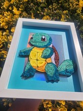 Handmade Quilled Squirtle Shadow Box Wall Hanging Art Decor in White Frame
