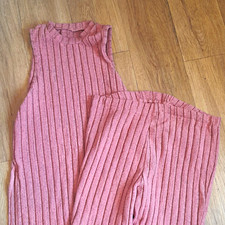 SHEIN Maternity Ribbed Knit 2-Piece Set Sleeveless Crew Neck Top & Trousers M