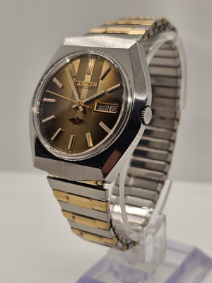 #ad VINTAGE CITIZEN AUTOMATIC DAY DATE BROWN STRIPE DIAL NEW STRETCH BRACELET $109.99