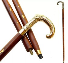 Antique Wooden Walking Stick Cane With Brass Handle For Seniors Men Women Gift