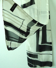 Jones New York Semi Sheer Silk Scarf Dressy Ivory Black Abstract Gold Thread