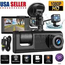 Car Dual Lens Dash Cam HD 1080P Front/Rear/Inside Video Recorder Camera G-Sensor