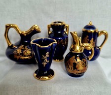 Limoges France Vintage Cobalt Blue & Gold Porcelain Miniature Set