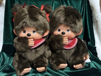 Monchhichi Sekiguchi 人形 2体セット Monchhichi Sekiguchi Medium Sitting Pose Premium Boy And Girl Set