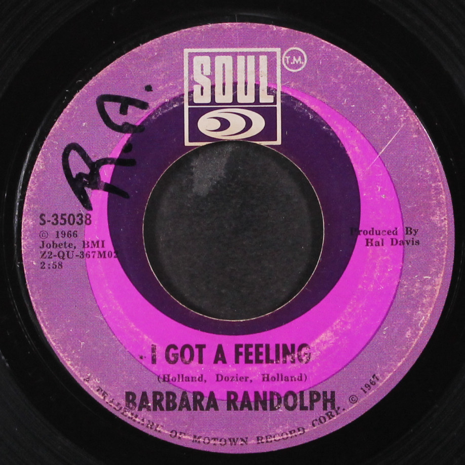 英7” Barbara Randolph I Got A Feeling / You Got Me Hurtin All Over TMG788 TAMLA MOTOWN /00080 Barbara Randolph – I Got A Feeling / You Got Me Hurtin' All