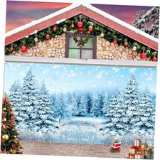 Winter Forest Christmas Decorations, Holiday Banner, Pine Forest Snow Blue