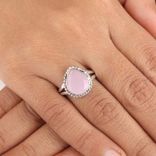 Rose Chalcedony Gemstone 925 Sterling Silver Jewelry Handmade Ring Gift For Mom