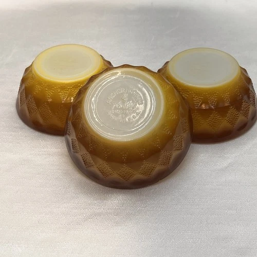 Vintage Anchor Hocking Fire-King Kimberly Diamond Brown Yellow 5" Bowls Set of 3