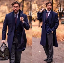 Solid Woolen Overcoat Customized Men Double Breasted Winter Long Jacket Smart