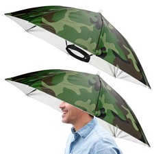 2 Pcs 26" Headband Umbrella Hat Hands Free Umbrella Cap for Outdoor Camo
