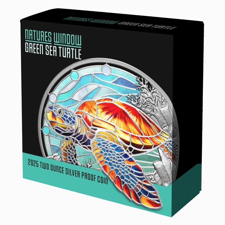 Niue 2025 GREEN SEA TURTLE—Natures Window $5 2 Oz Silver Proof