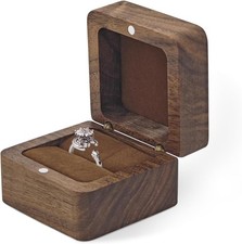 Wooden Ring Holder Square Retro Engagement Ring Box Wedding  Proposal Brown 