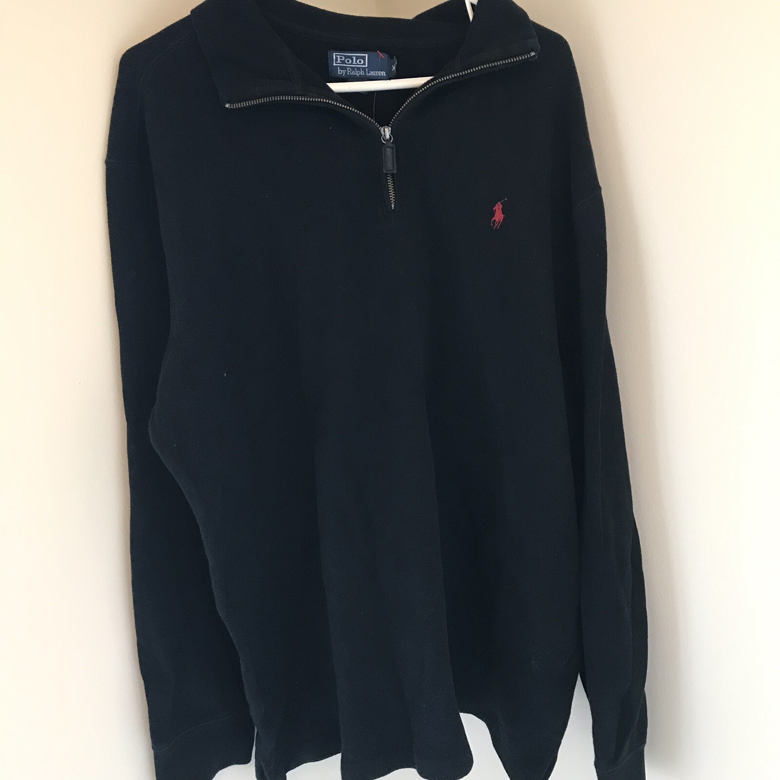 Polo Ralph Lauren nera uomo 2XL pony 1 4 zip pullover giacca felpa AA129