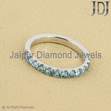 Solide 14k or Blanc Bijoux Naturel Aigue-Marine Gemme Demi Alliance Bague