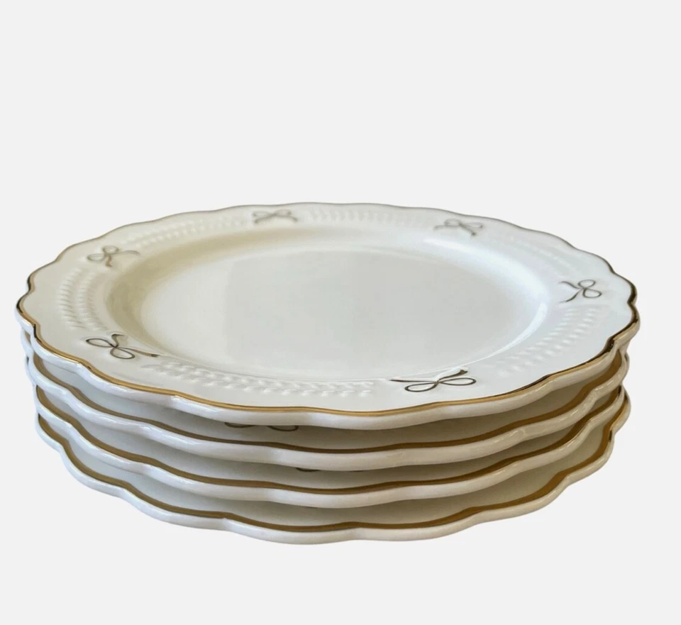 Yedi Blanco con Lazo Dorado y Placas de Borde - 8 pulgadas - Juego de 4 Cerámica NUEVO Foto 3 de 4