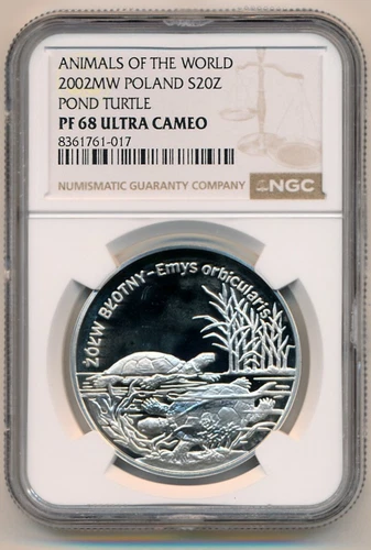 [121107] Poland 2002 20 ZLOTYCH Wild life Turtle Silver - NGC PF68 Ultra Cameo