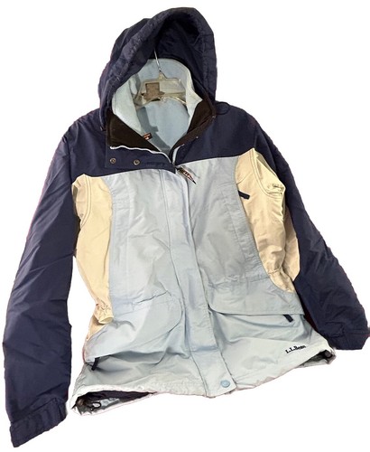 Vintage LL BEAN 3-in-1 Hooded Winter Coat Jacket Blue Fleece Lined Women’s M - Picture 1 of 9