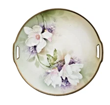 Antique RS Germany 11" Double Handled Cake Plate Hand Painted Floral
