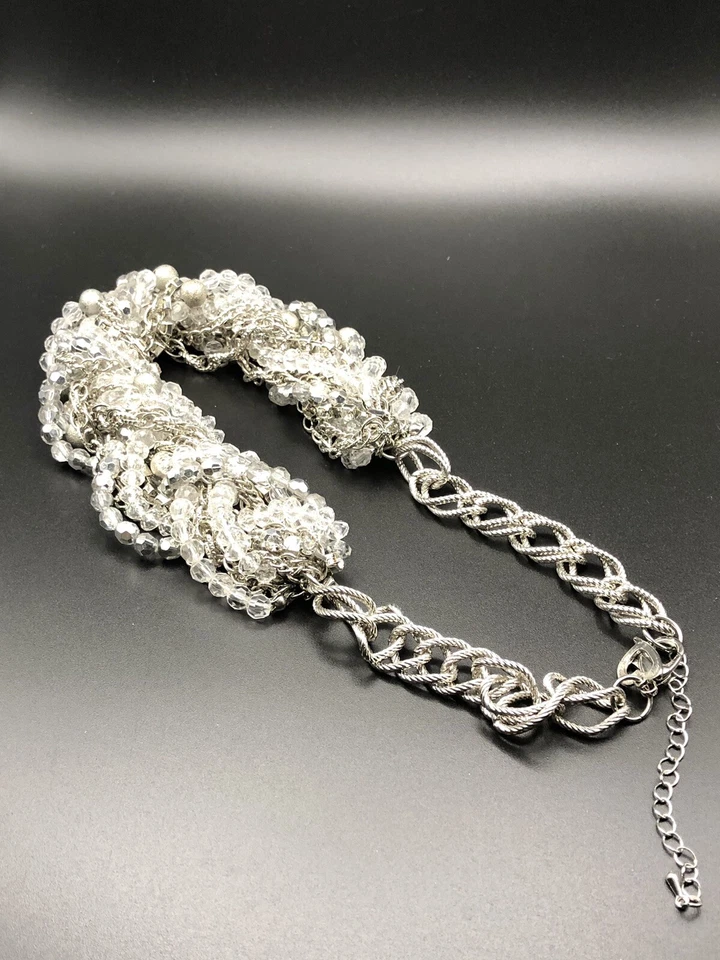 Vintage Thalia Sodi White Crystal Beaded Multi-strand Statement Necklace - Image 3 of 4