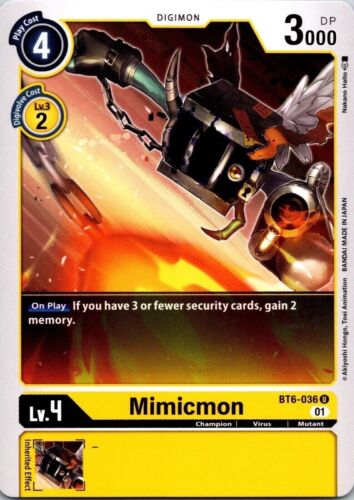Tarjeta Digimon CCG Mimicmon BT6-036 amarilla poco común Champion  - Imagen 1 de 2