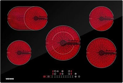 WEHIMO Glaskeramik Kochfeld Autark 77 cm 8,6 kW 5 Zonen 9 Stufen Slim-Design Rahmen