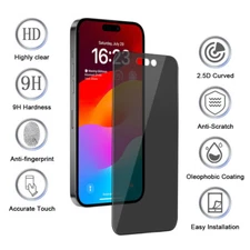 1/2 Pack For iPhone 15/15Pro Max/15+ Anti-Spy Privacy Glass Screen Protector