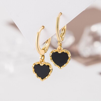 Huggie Earrings Gold Drop Hoop Earrings Uk Gold PLATED Black Resin