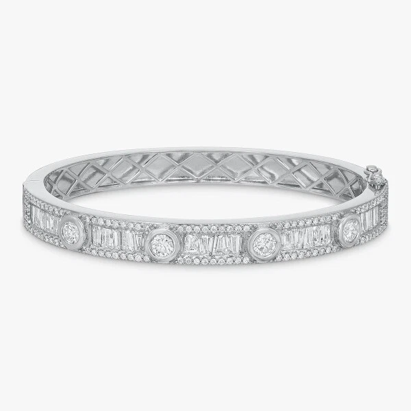 Brazalete Apilable Zafiro Blanco Creado en Laboratorio Corte Redondo y Baguette de 4 quilates Foto 4 de 4