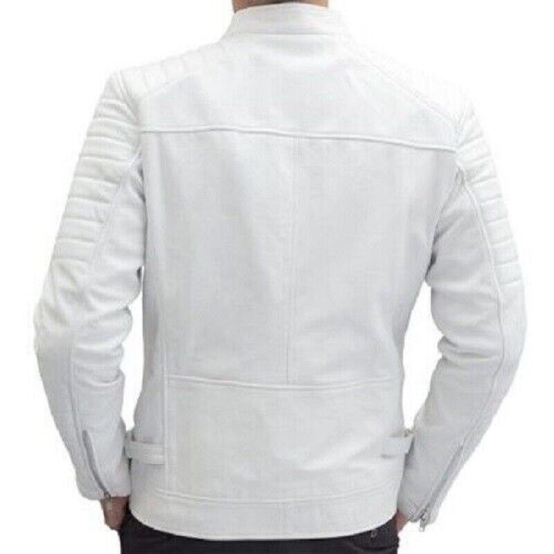 Men White Leather Jacket Authentic Real Lambskin Leather